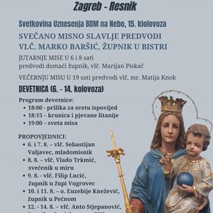 Proslava župne svetkovine Uznesenja Blažene Djevice Marije na Nebo u Župi Zagreb - Resnik